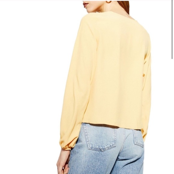 TOPSHOP Ella Side Tie Top Blouse Light Yellow 2 - Picture 3 of 5